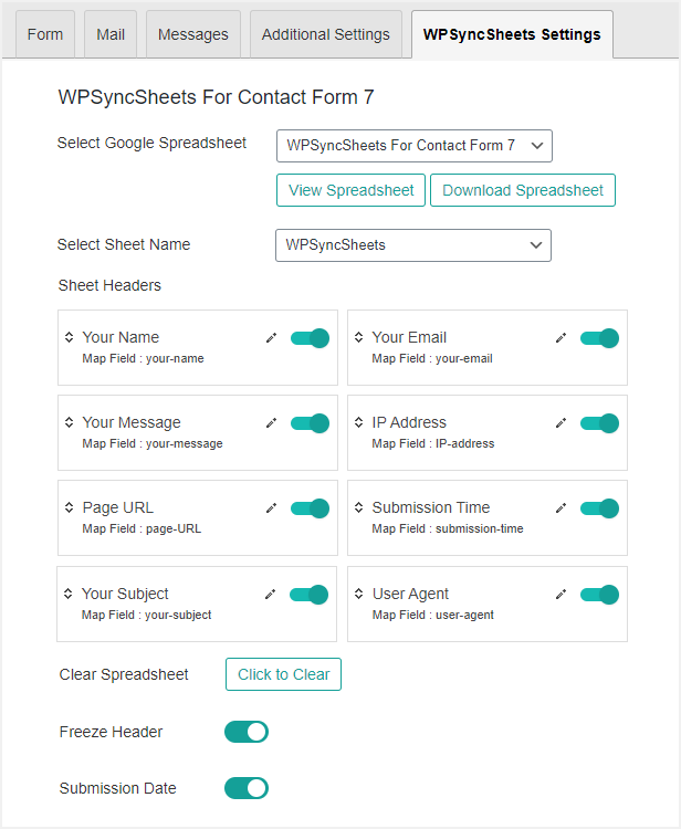 WPSyncSheets For Contact Form 7 - Contact Form 7 Google Spreadsheet Addon - 6
