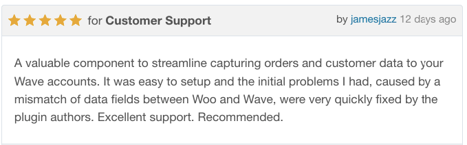 WooCommerce Wave Connector five star review
