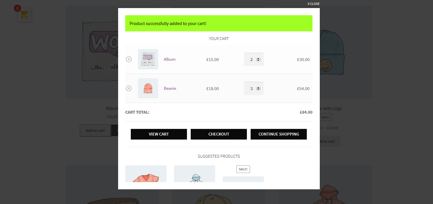WooCommerce added to cart popup
