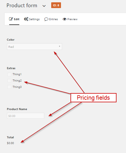 Example of Producut Form to connect with Woocommerce Prpduct