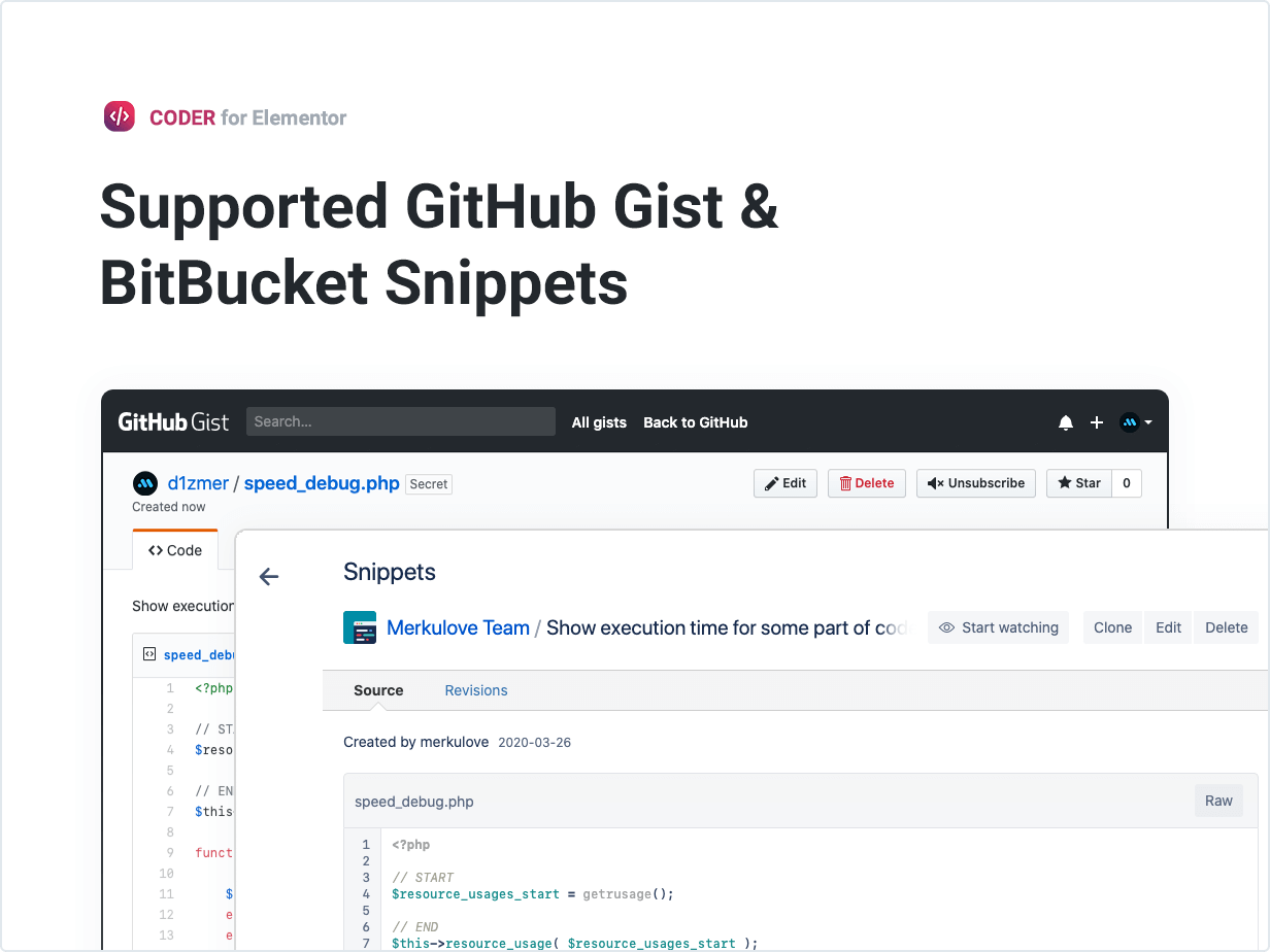 Supported CitHub Gist and BitBucket Snippets