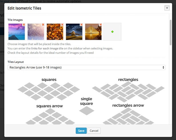 Edit properties window of Isometric Image Tiles in WPBakery Page Builder