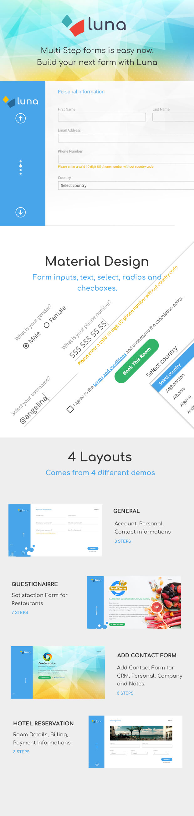 Luna Multi Step Form. E-commerce, Questionnaire, Reservation, Service - 1