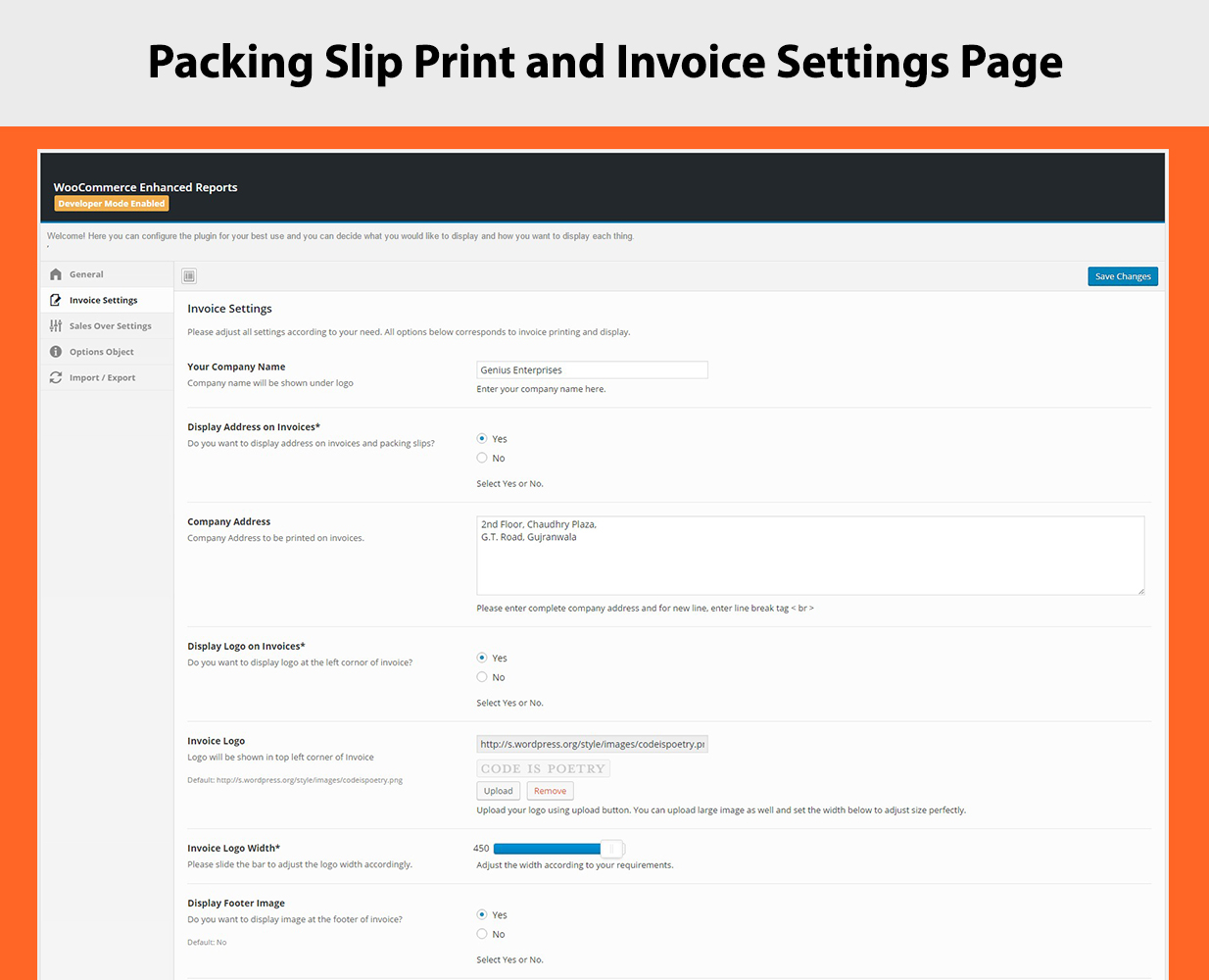 Packing Slip Settings