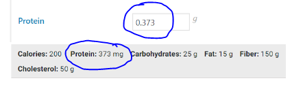 Recipe Calculator Nutrients gram - milligram