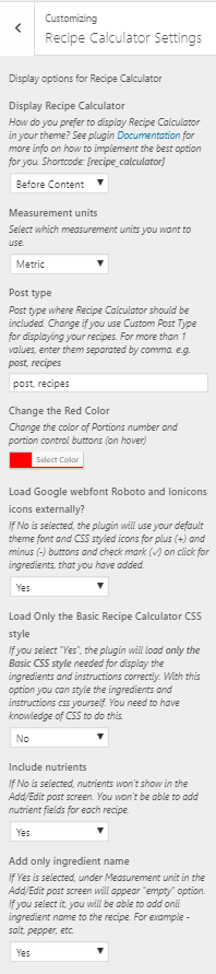 Customizing Recipe Claculator