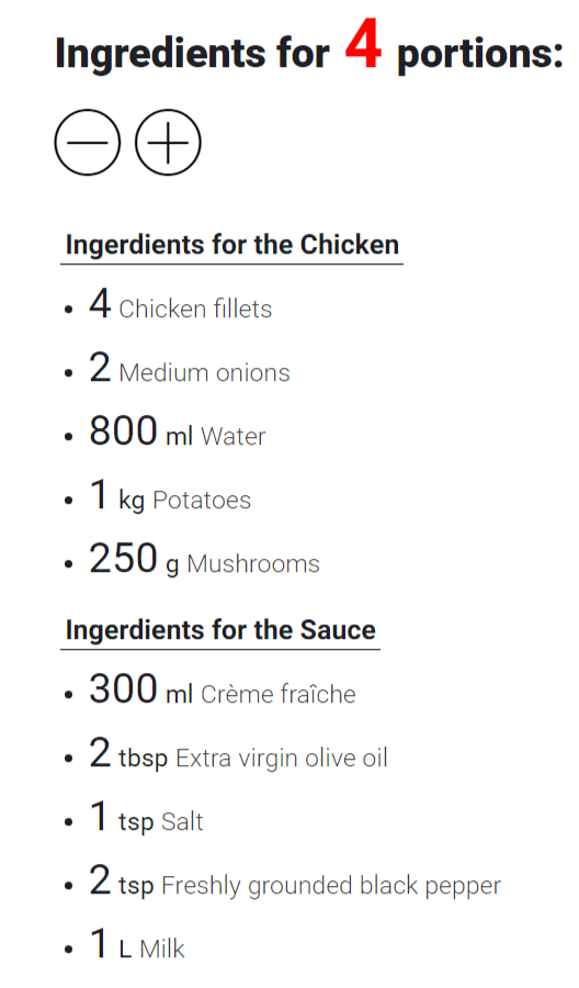 Recipe Calculator Split the Ingredients Front end