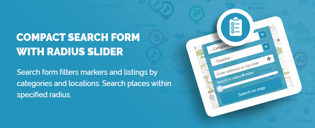 Compact search form with radius slider