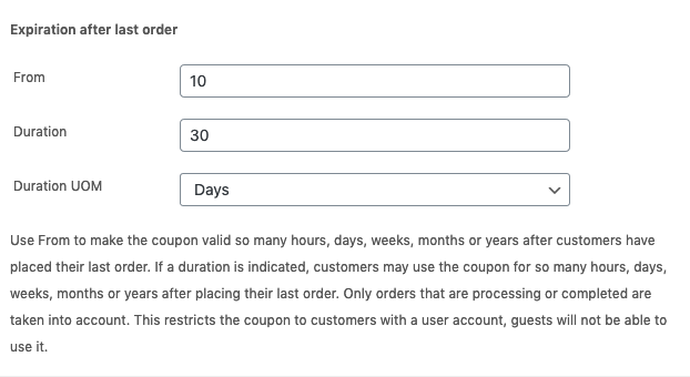 Coupon expiration after last order