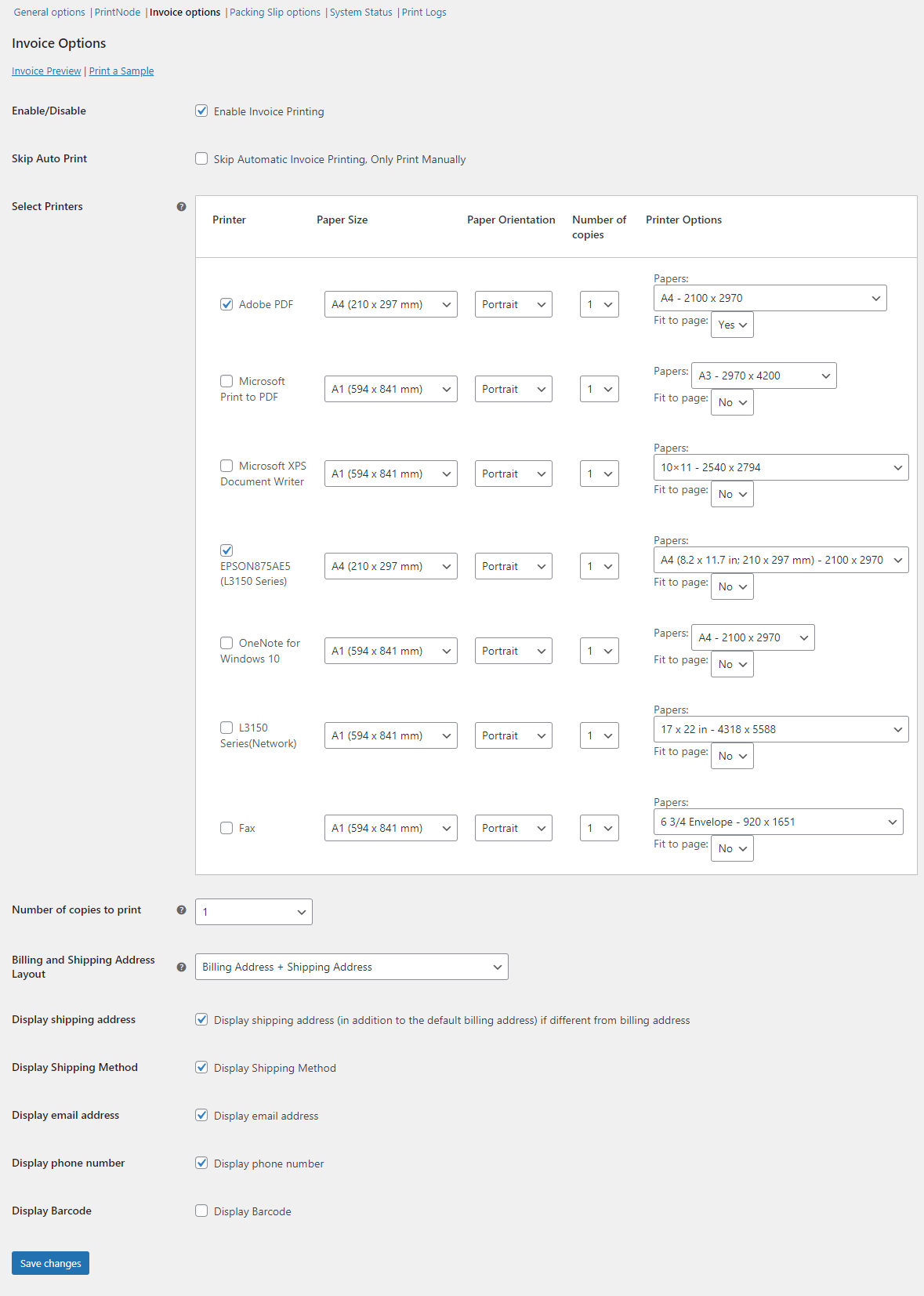 WooCommerce automatic order printing invoice options
