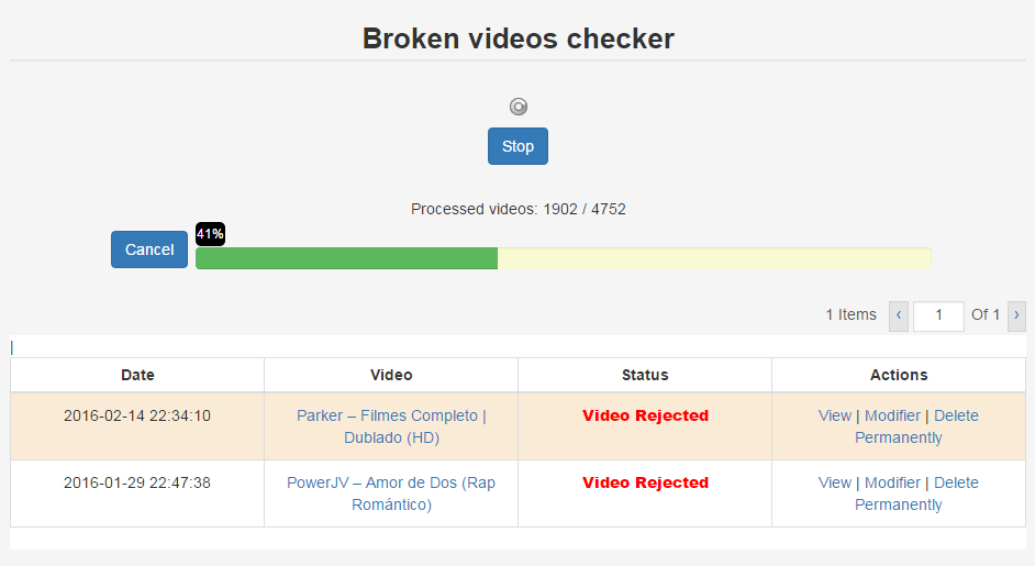 Broken videos checker