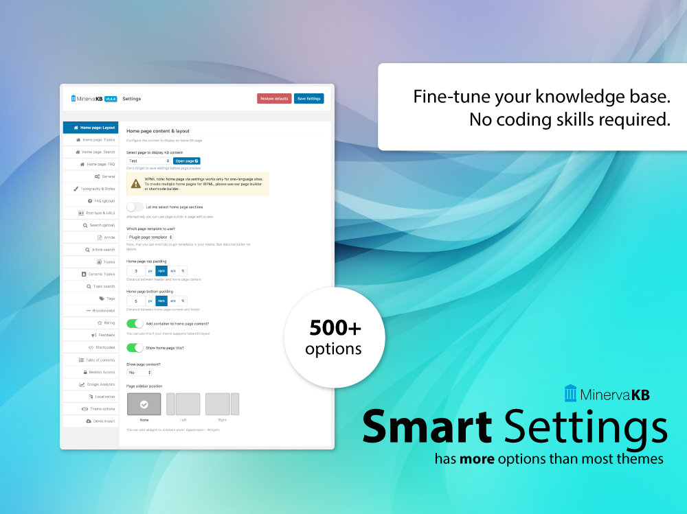 MinervaKB smart options panel with 500+ settings