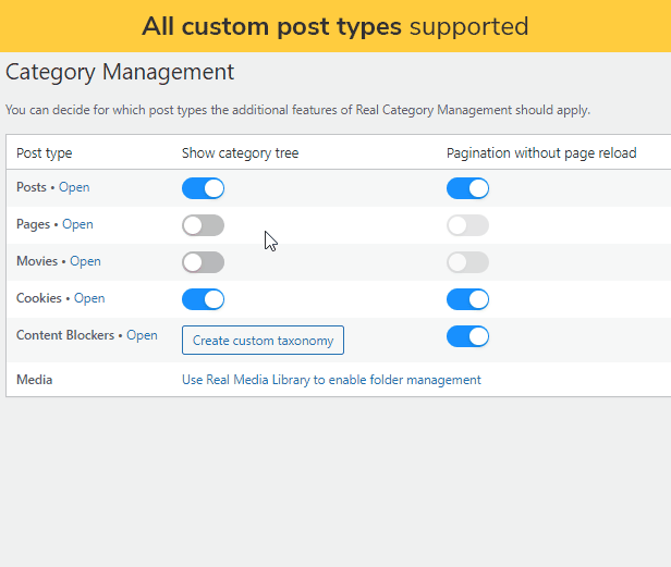 All custom post types supported: Organized all your content, whether posts, pages, WooCommerce products, LearnPress content, bbPress forums or something else (in free version only posts)