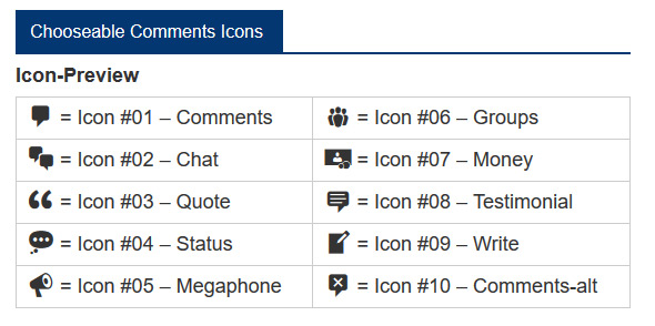choose from 10 different icons for comments