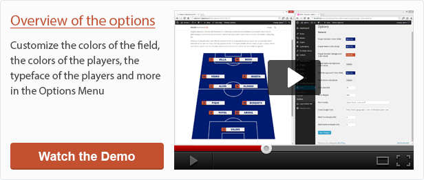 Overview of the options of Soccer Formation VE
