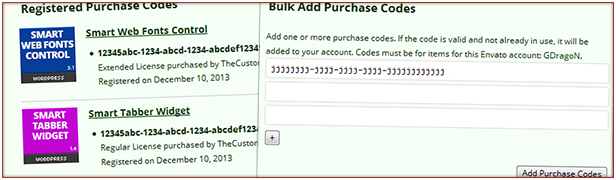Users can review registered codes and bulk add new codes