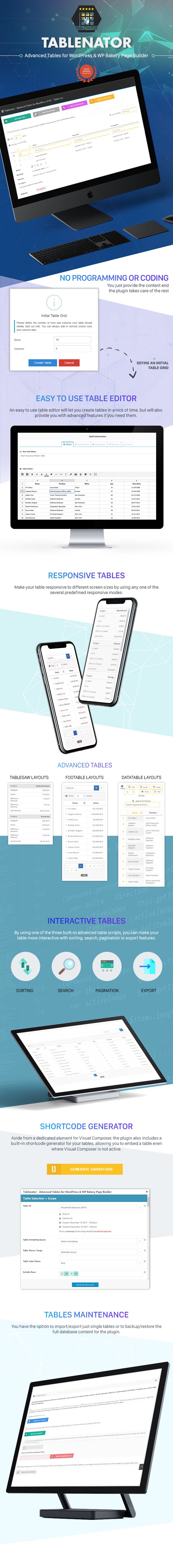 Tablenator - Advanced Tables for WordPress & WP Bakery Page Builder - 1