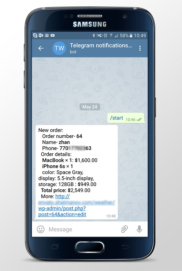 Telegram notifications for WooCommerce - 1