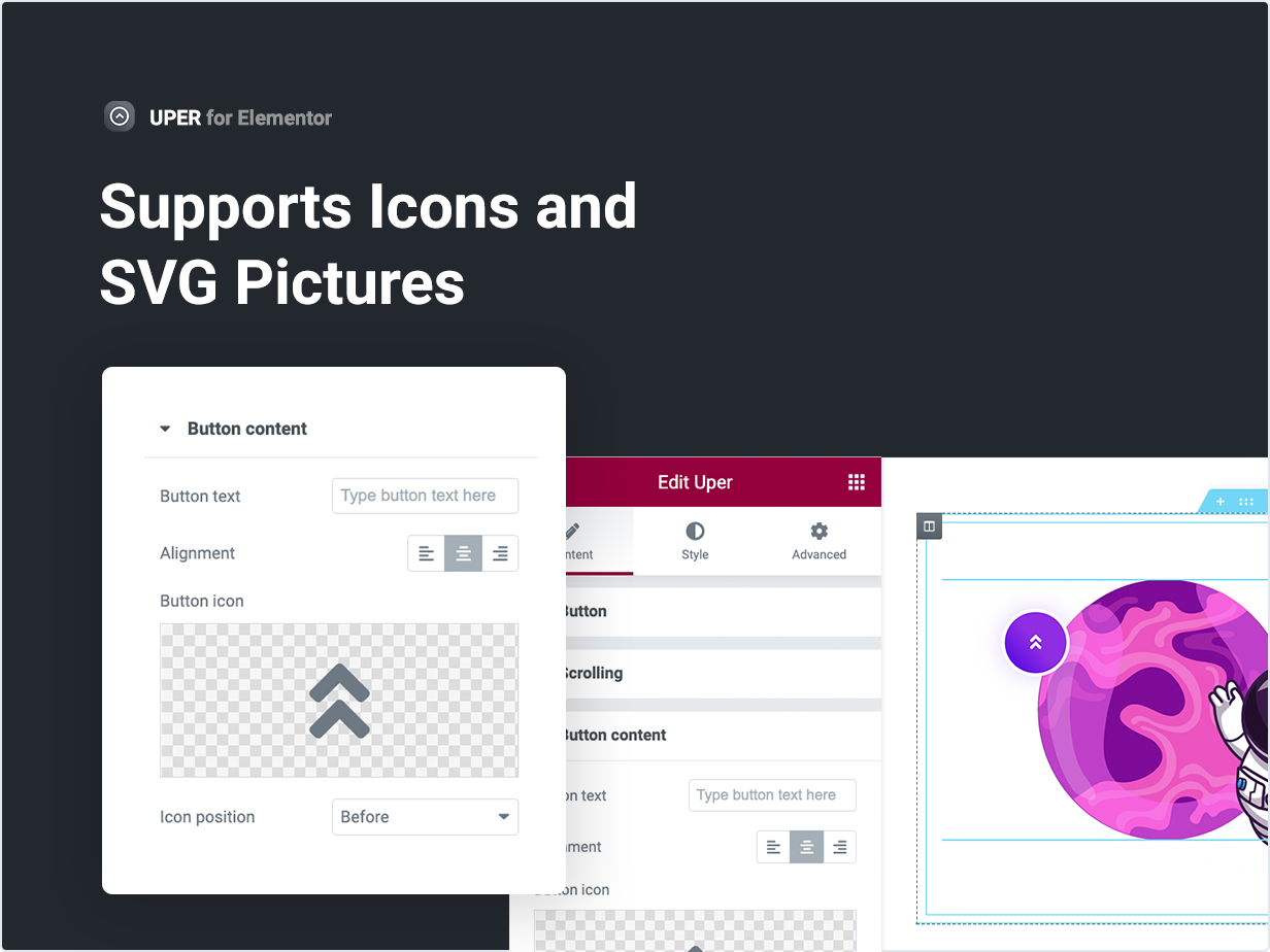 Supports Icons and SVG Pictures