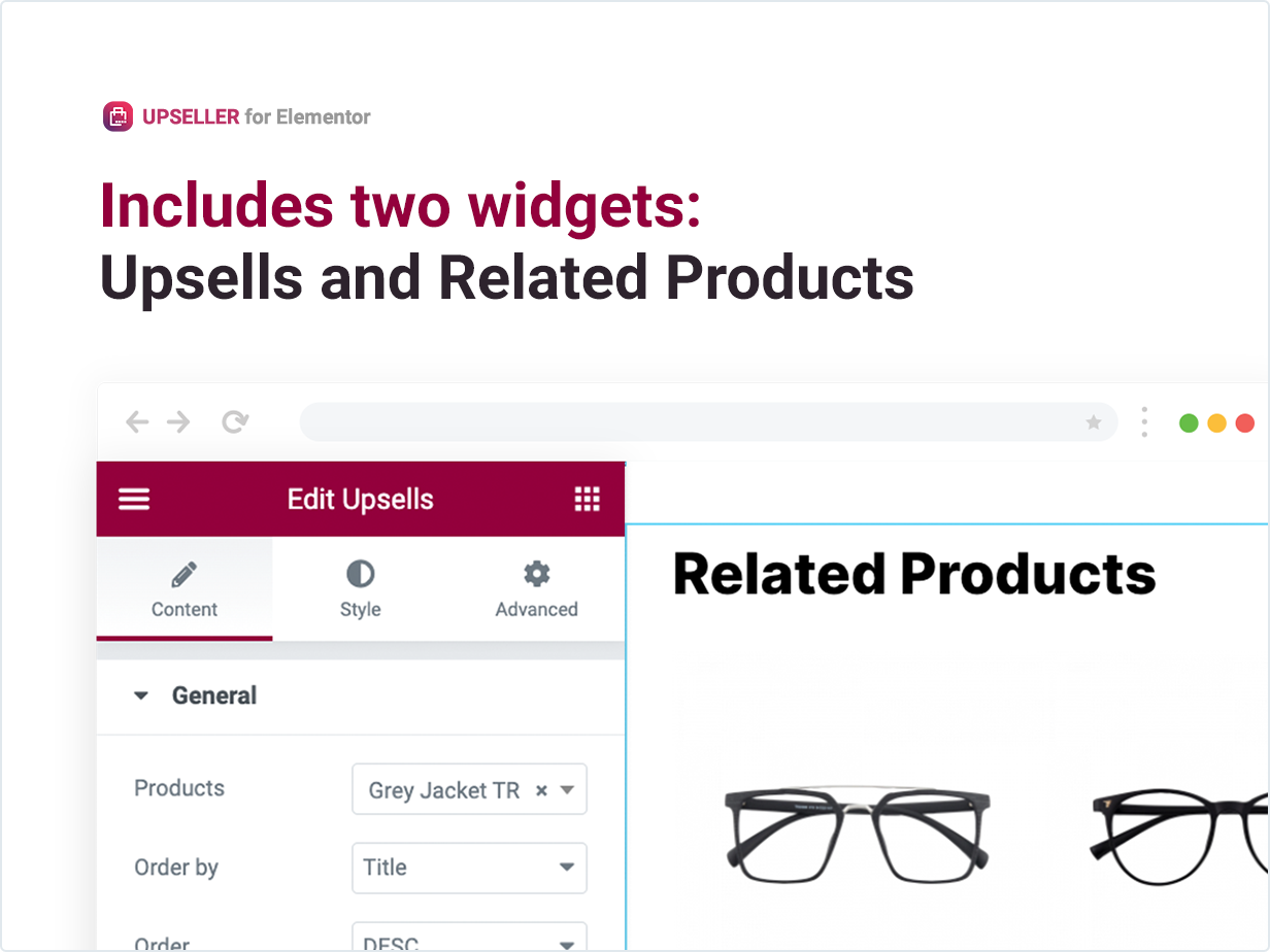 Includes two widgets: Upsells and Related Products 
