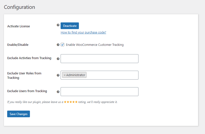 WooCommerce Customer Tracking Configuration Page