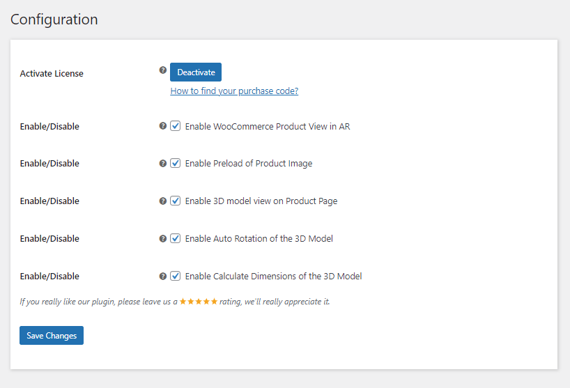 WooCommerce Product View in AR Configuration Page