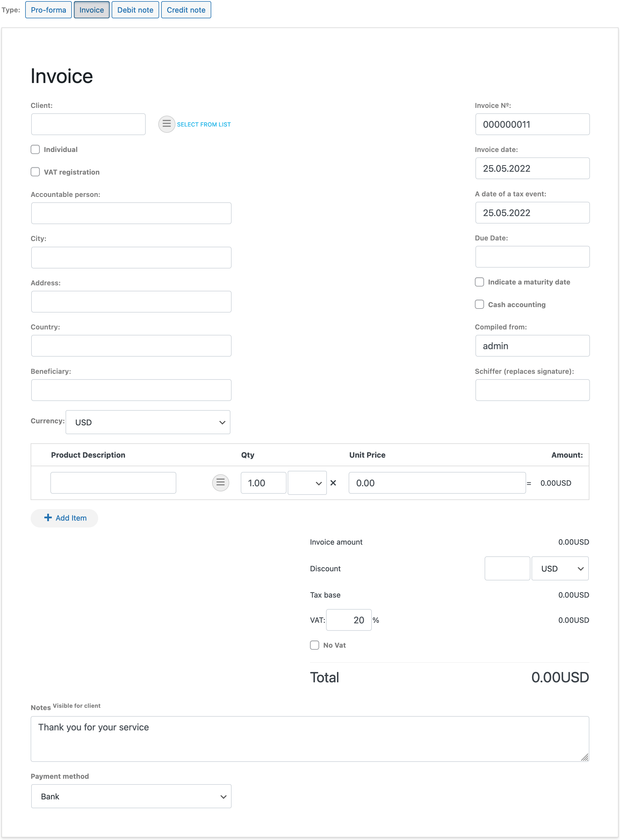 Create Invoice Page