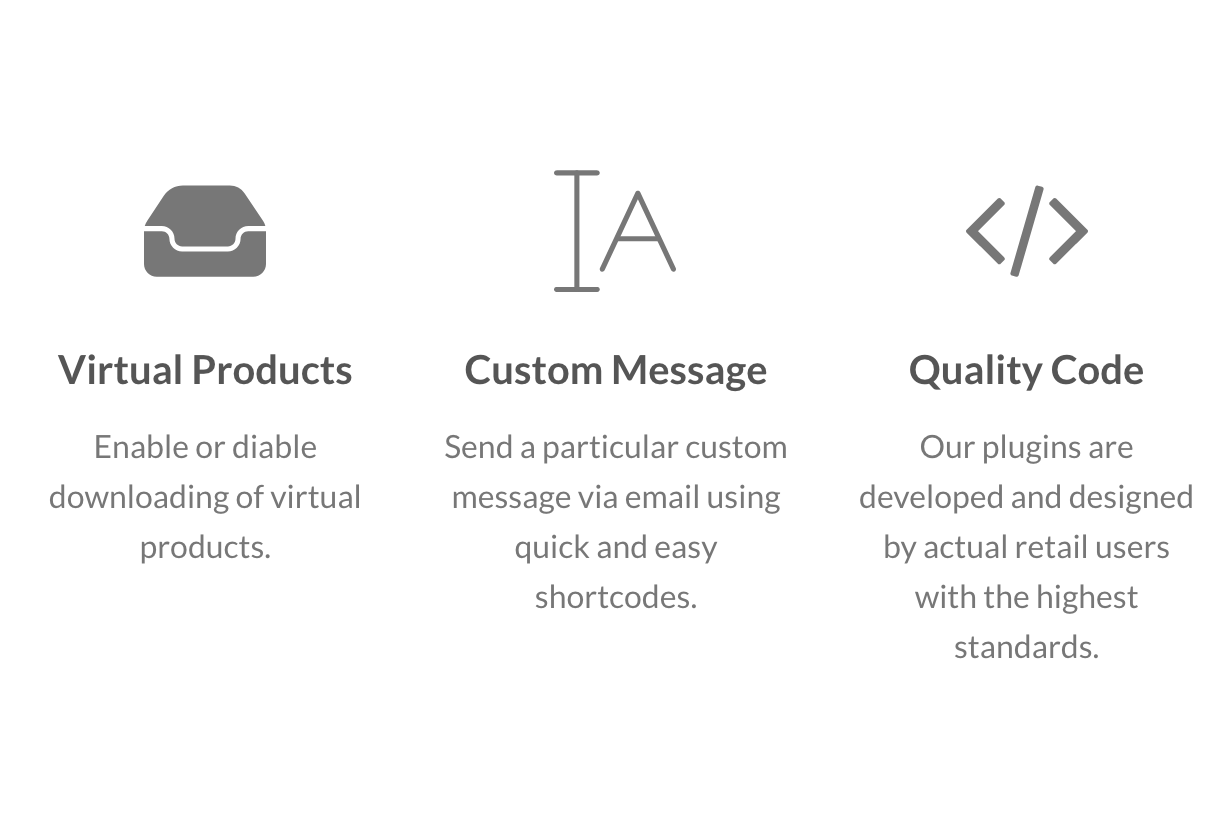 Virtual Products, Custom Message and Quality Code