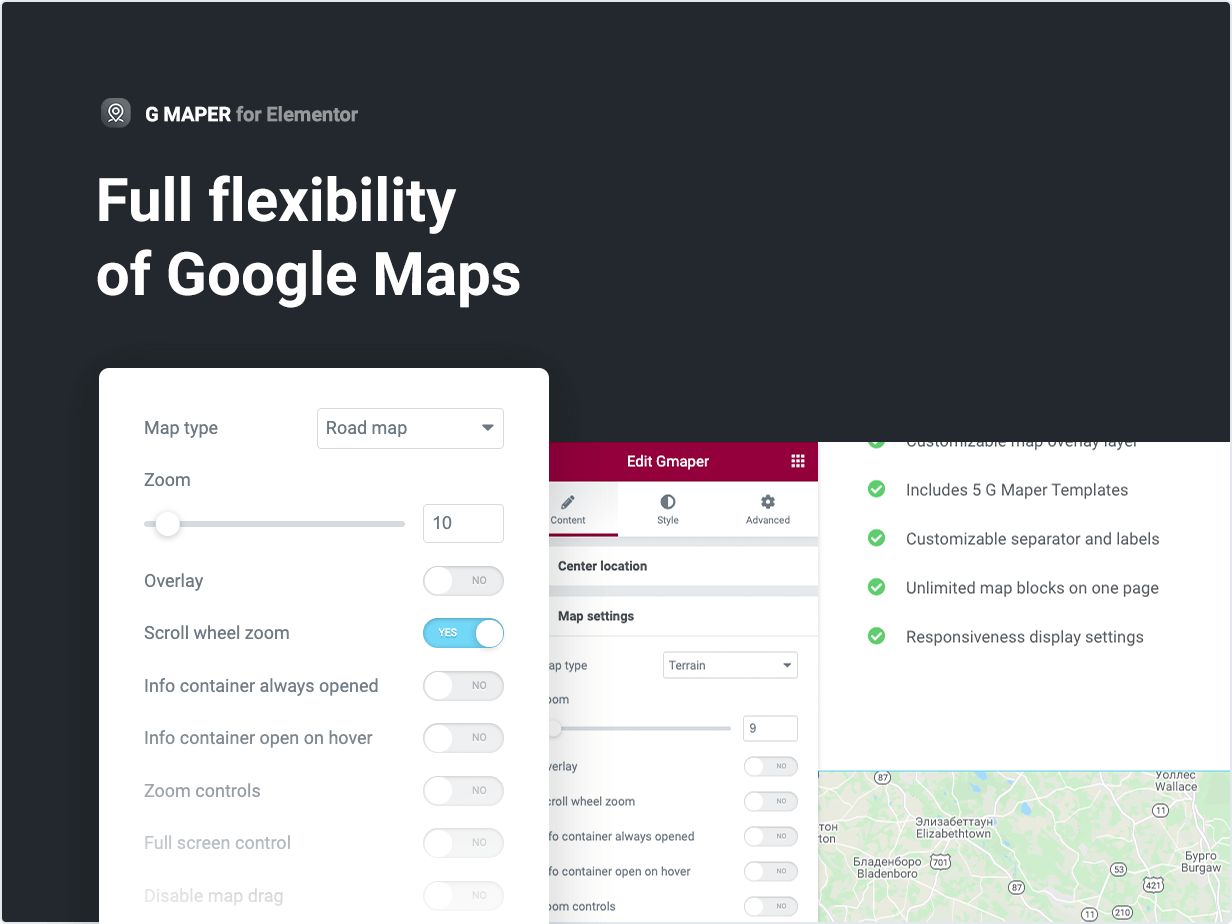 Full flexibility of Google Maps