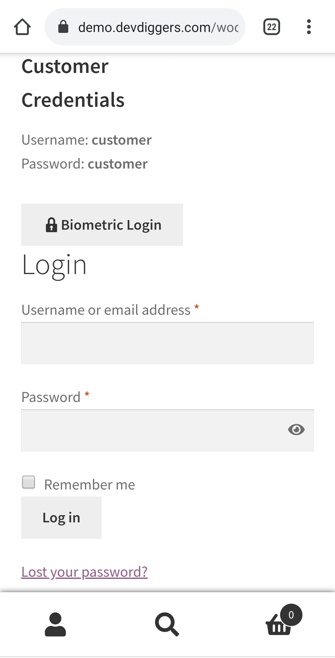WooCommerce Biometric Login button