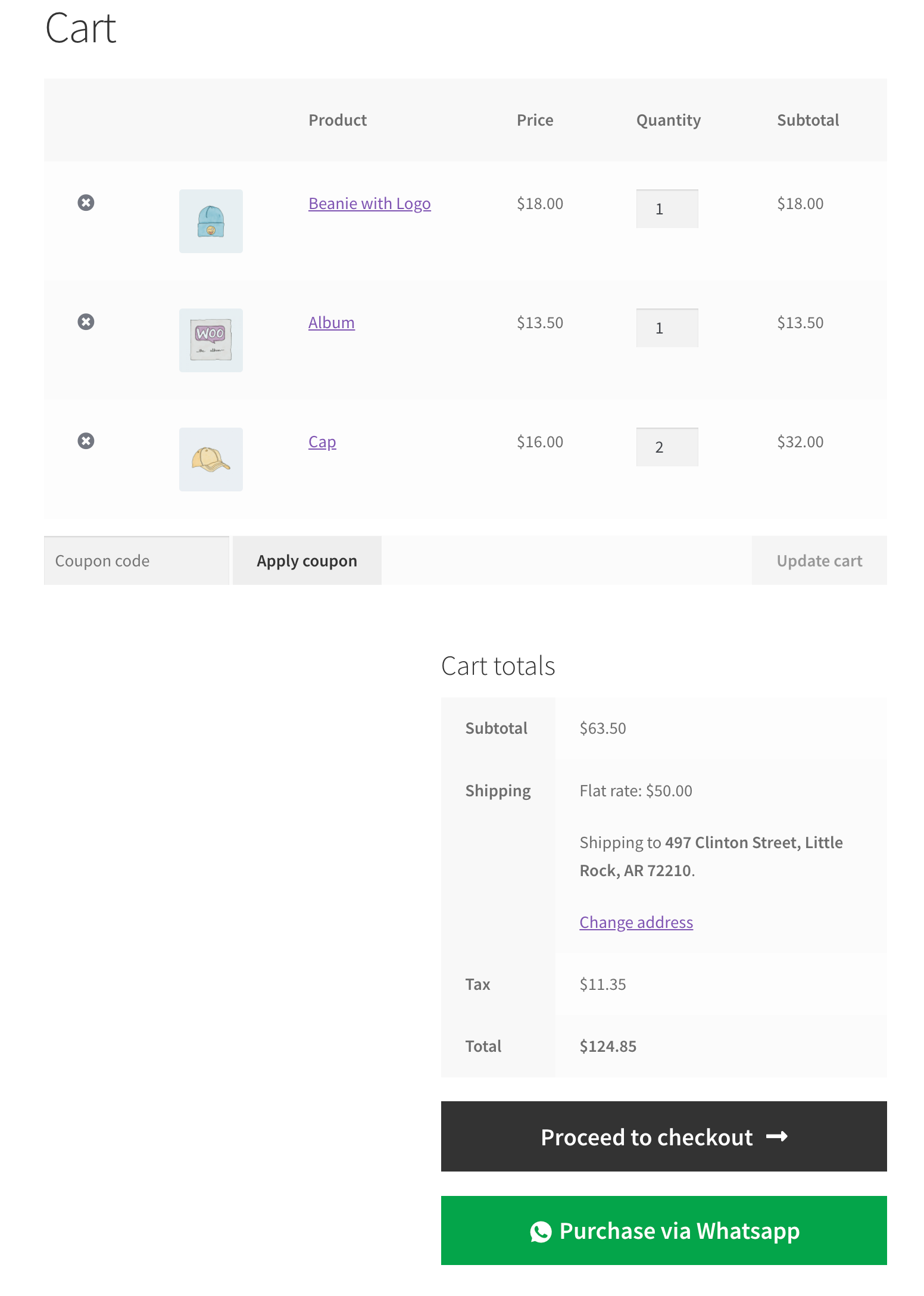 WooCommerce Ultimate WhatsApp Solution cart page