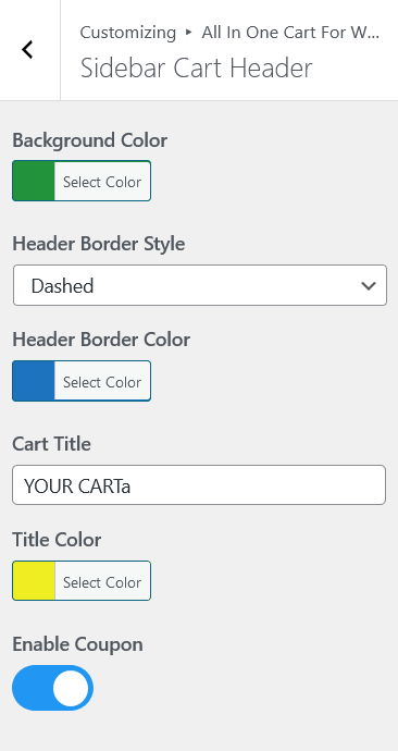 WooCommerce All In One Cart Sidebar Cart Customizer Header Controls