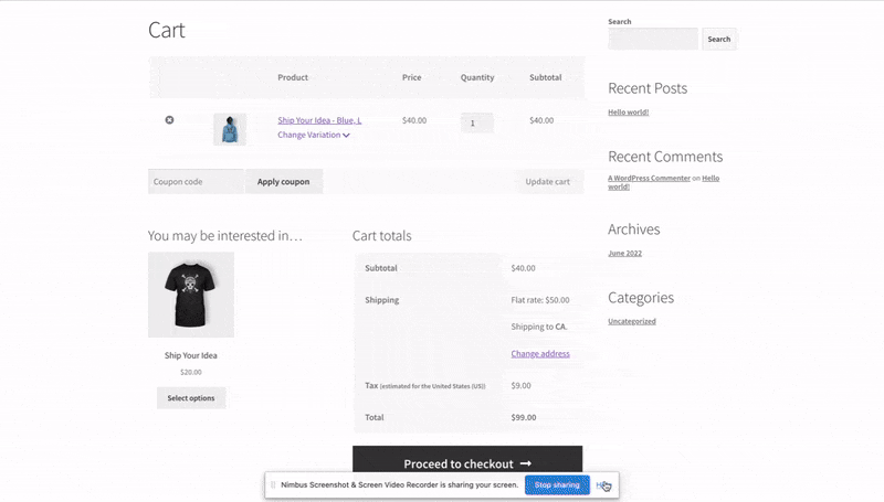 WooCommerce Cart Variation Switcher cart page