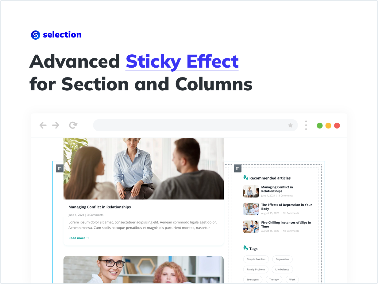 Advanced sticky effect for sections and columns