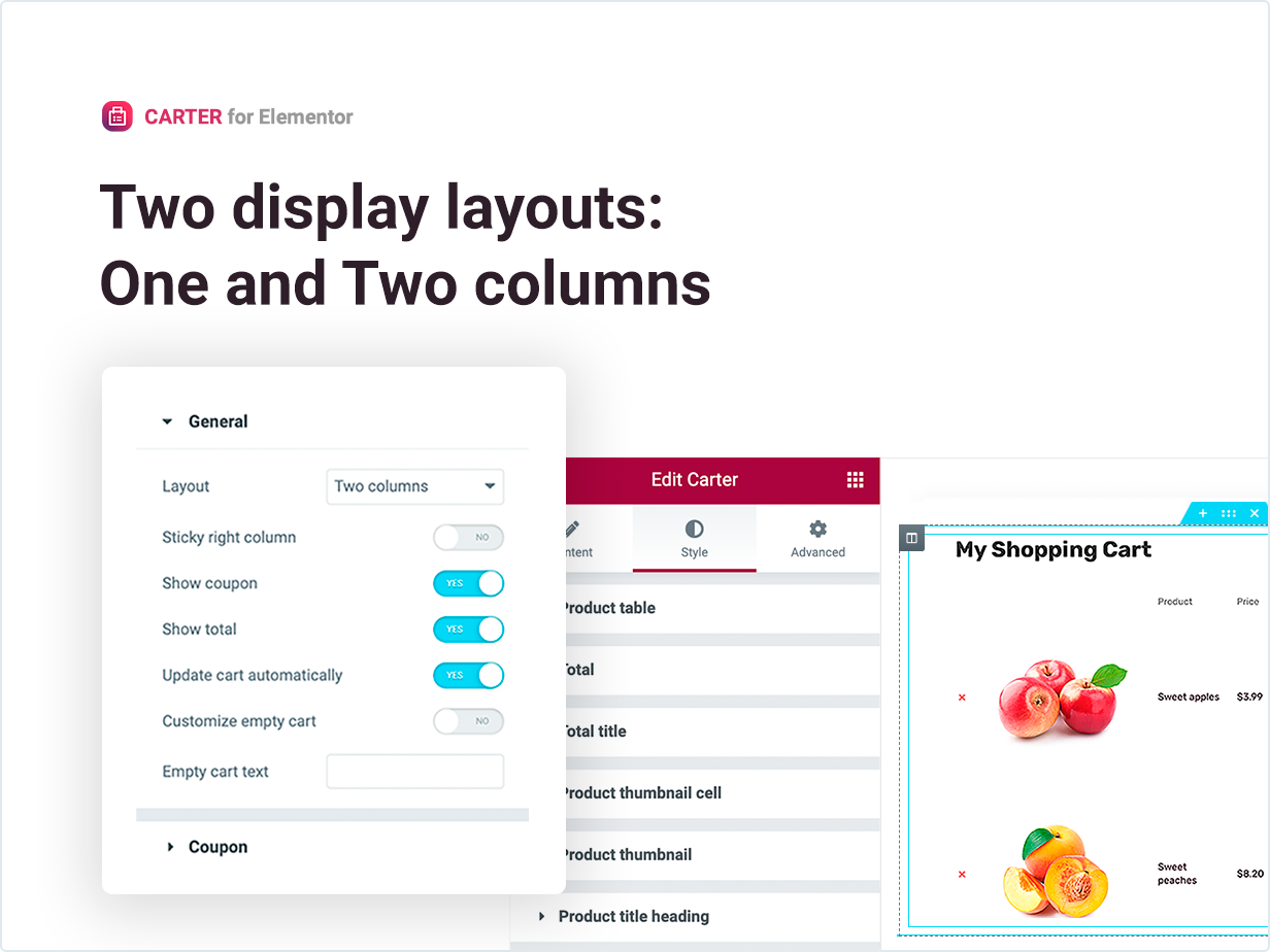 Two display layouts: One and Two columns