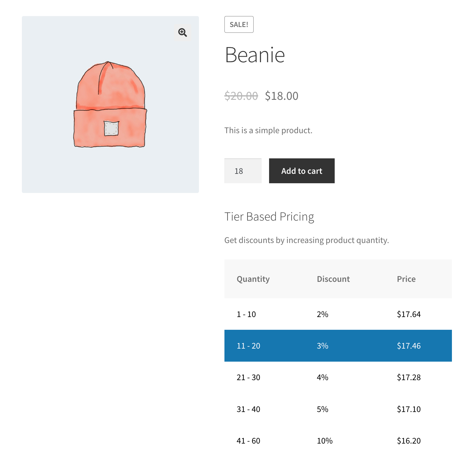 WooCommerce Tiered Pricing single product page discount pricing table