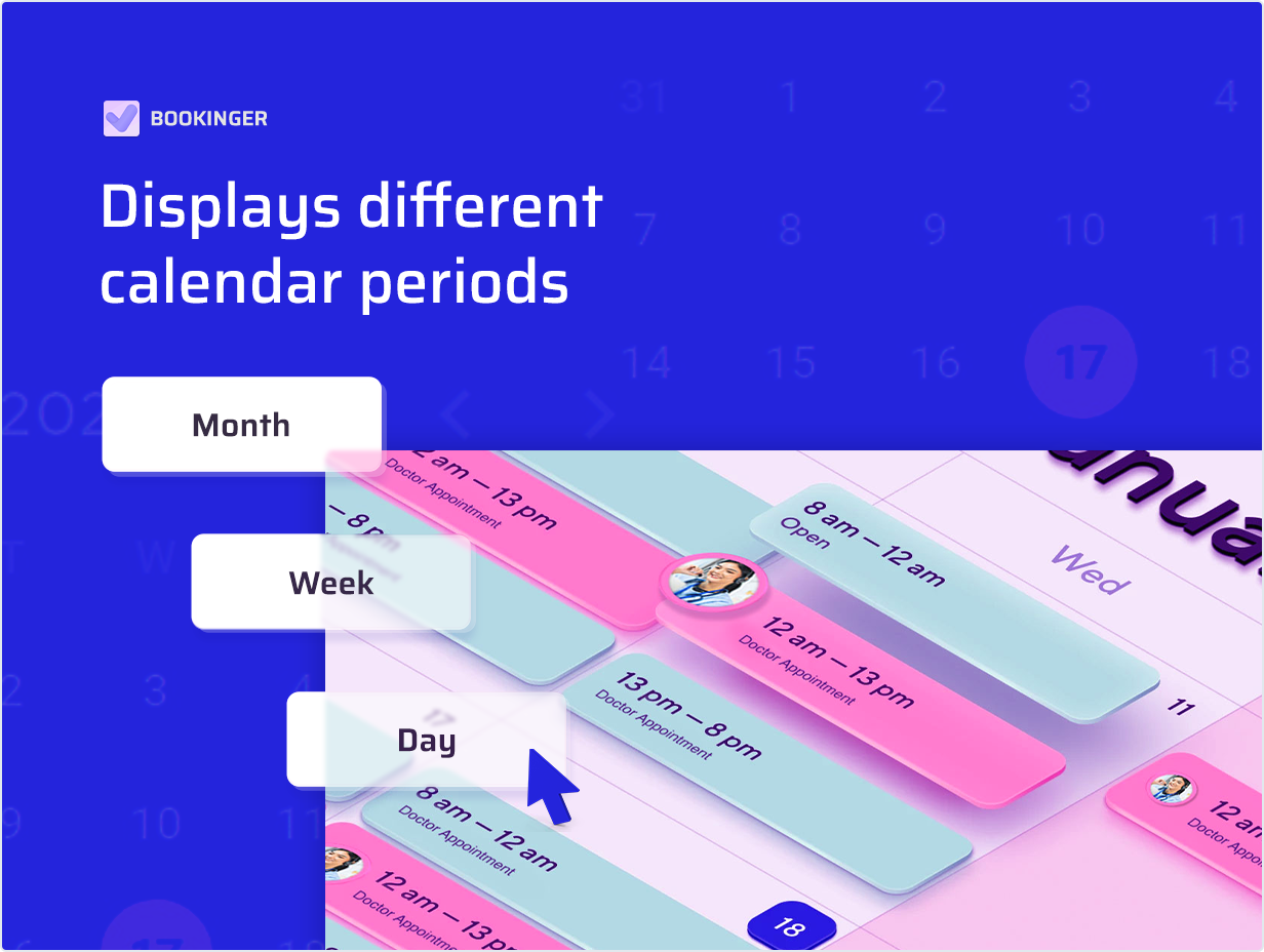 Displays different calendar periods