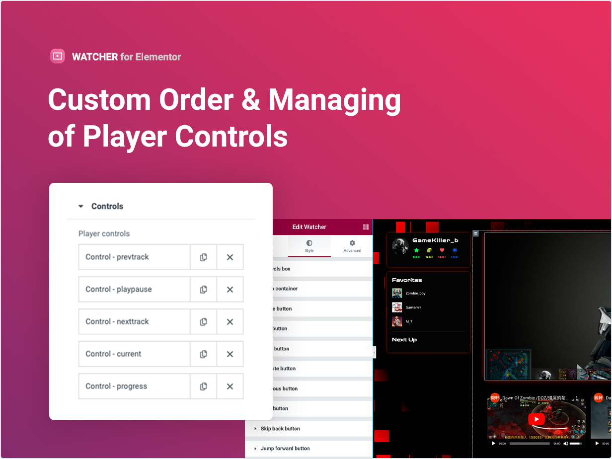 Custom order and managing of player control